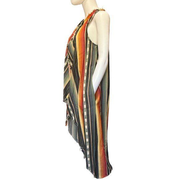 Striped Sleeveless Waterfall Hem Cardigan Vest By L&B Multicolor Size S - Picture 3 of 7